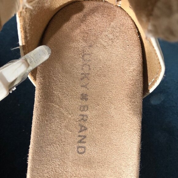 Lucky Brand Wedge Sandal Boho-Chic Macramé Strap Back Zipper Closure Cream 8.5 - Picture 12 of 13